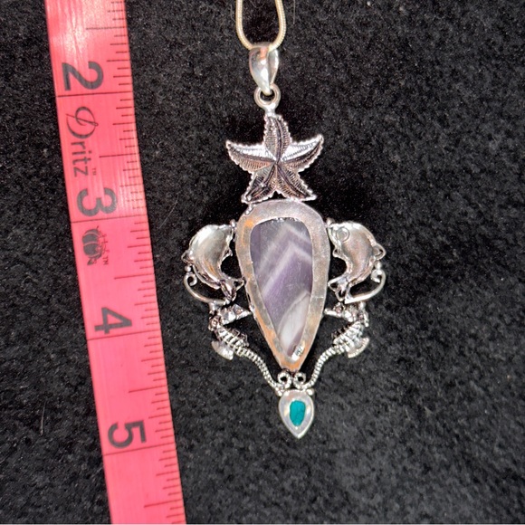 Chevron Amethyst +  Santa Rosa Turquoise + Starfish + Dolphin statement Pendant - Picture 6 of 8